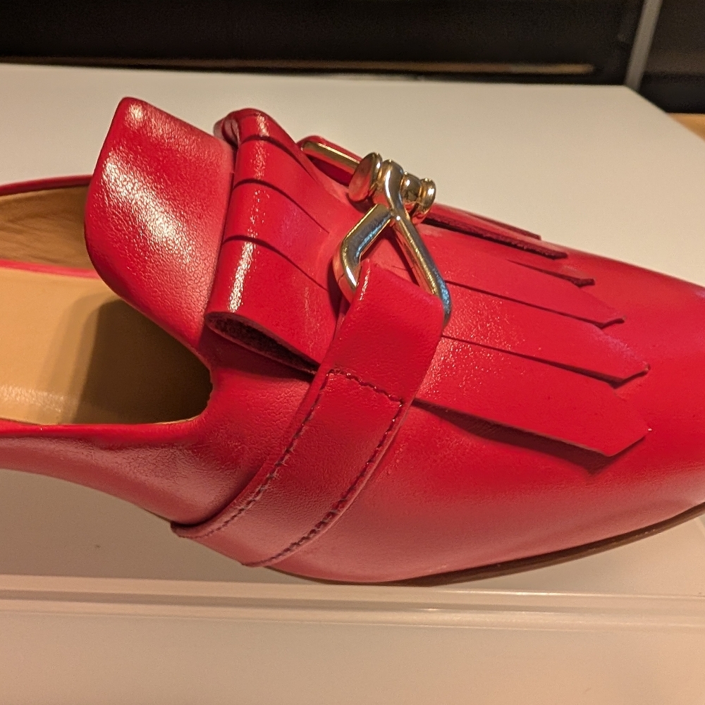 Talbots Cassidy Red leather Mules with Fringe Detail - Picture 4 of 8